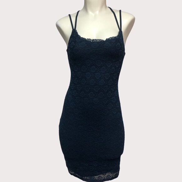 Hollister Navy Blue Lace Cocktail Party Spaghetti Strap Dress Size XS - Picture 1 of 11